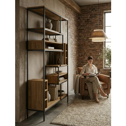 REGAŁ NA KSIĄŻKI METALOWE DREWNO LITE DĄB JESION OLCHA RNK-108